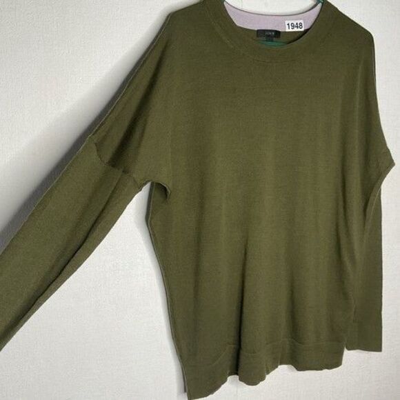 J. Crew 100% Merino Wool CrewNeck Sweater Women Size Medium Olive Green Oversize - Picture 4 of 10